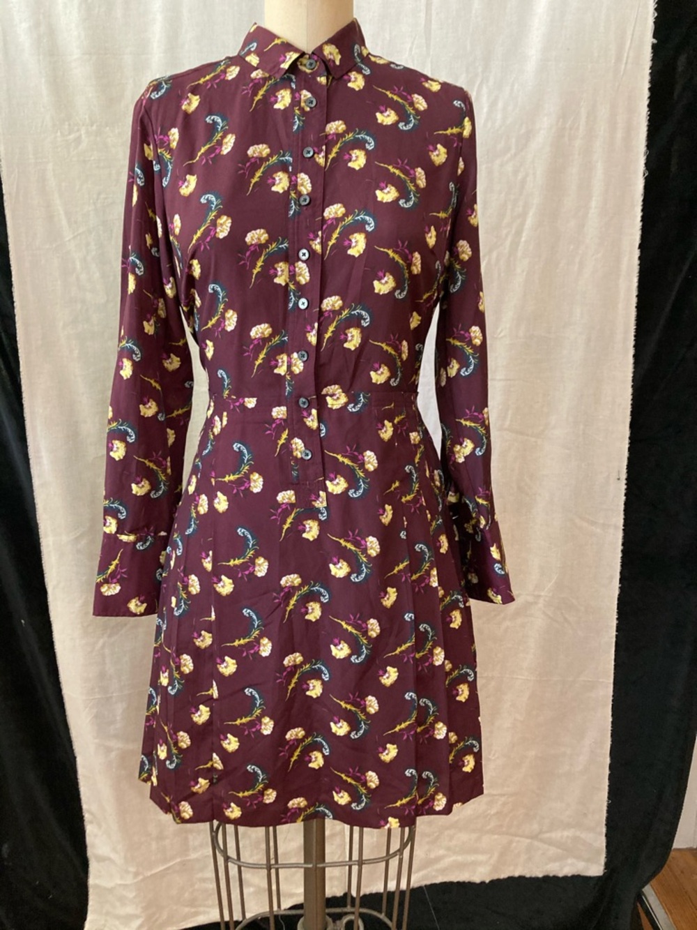 Banana Republic Plum Floral Long-Sleeve Shirt Dress